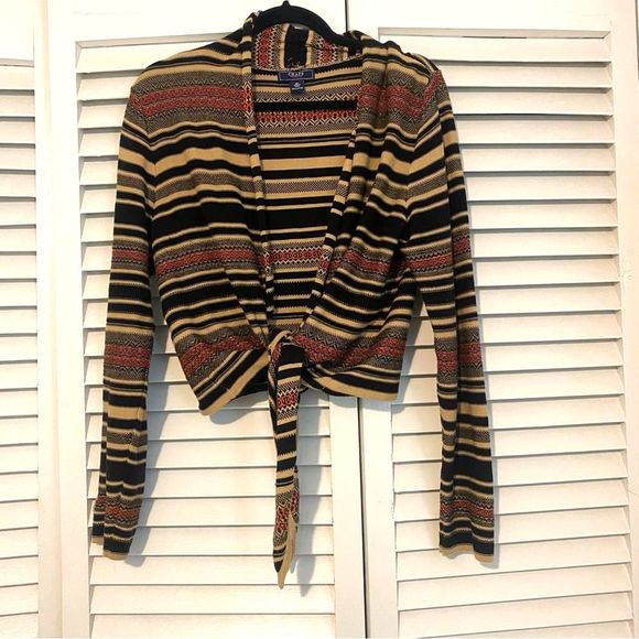 Y2K Chaps size Medium Southwestern Tie Front Striped Shrug Cardigan - Picture 1 of 7